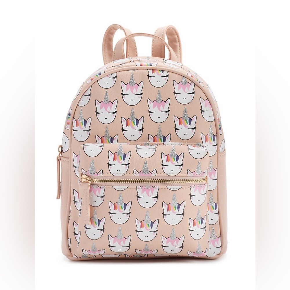 OMG Accessories Glitter Stylish Peach Unicorn Print Girls Mini Backpack